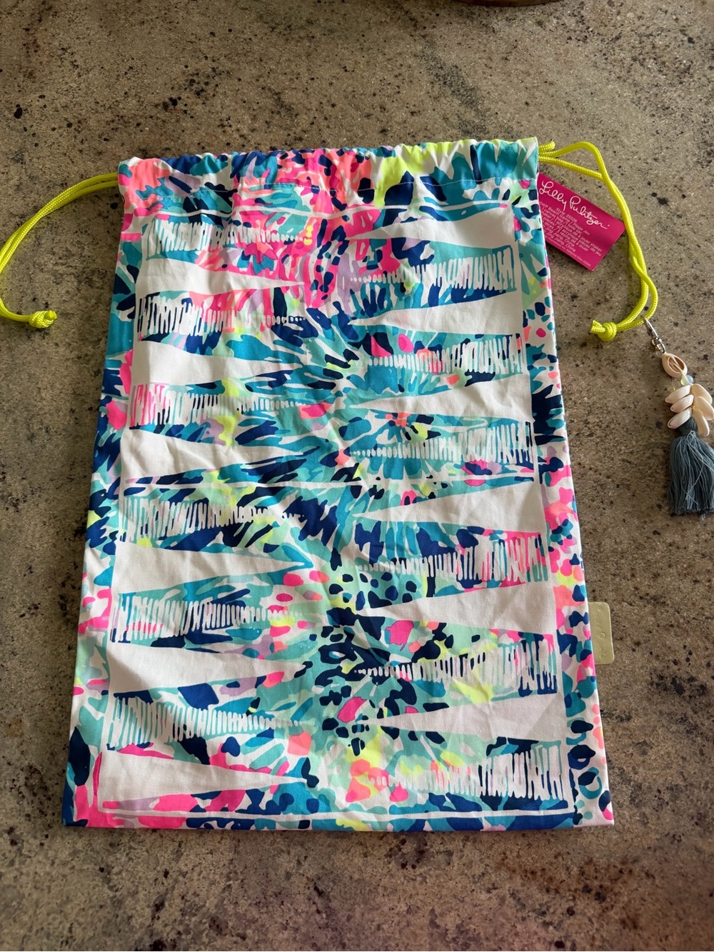 Lilly Pulitzer Neon Floral Drawstring Bag in Blue, Pink, Yellow & White - Picture 3 of 4